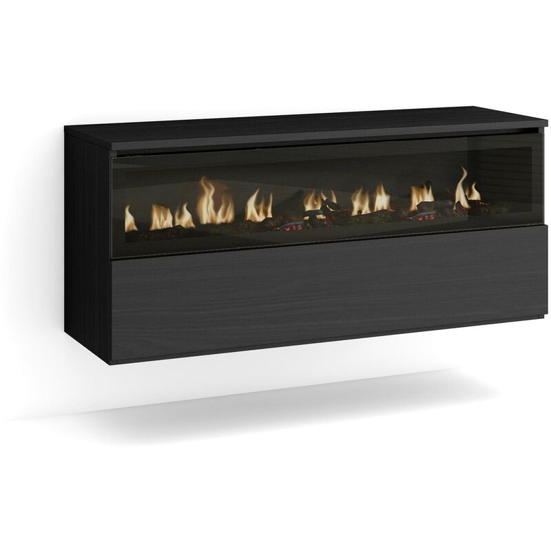 Cheminée électrique led, Effet Flamme, 102x45x35cm, 1 ouverture, 1 porte, Cheminée électrique, Suspendu, Mural, Style moderne, Noir - Skraut Home