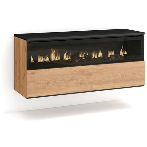 Skraut Home - Chimenea eléctrica LED, Sin Calor, 102x45x35cm, 1 Hueco, 1 Puerta, Chimenea eléctrica, Colgado, Suspendido, Estilo Moderno, Roble y negro
