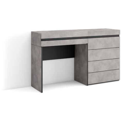 Skraut Home - Coiffeuse, Table maquillage, rangement, 127x75x35 cm, Avec tiroir, Commode, Buffet, Style moderne, Gris Ciment