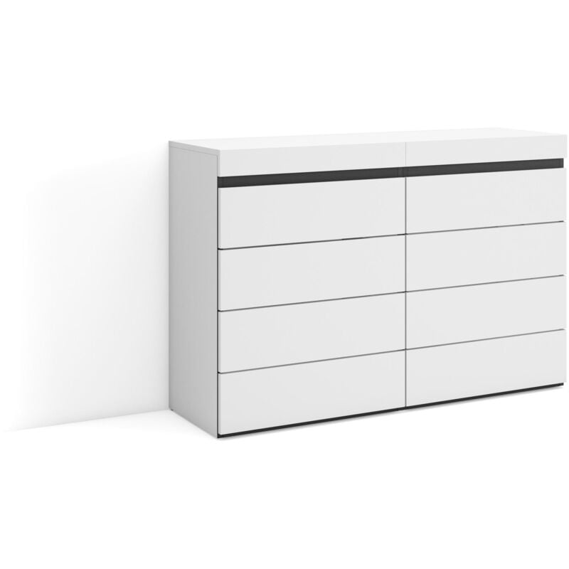 Commode, Buffet, Armoire, Meuble de Rangement, 114x75x35 cm, Chambre à coucher, pièce, Armoire à Tiroirs, Style moderne, Blanc et noir - Skraut Home