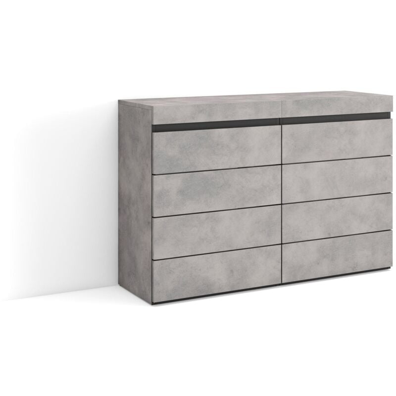 Commode, Buffet, Armoire, Meuble de Rangement, 114x75x35 cm, Chambre à coucher, pièce, Armoire à Tiroirs, Style moderne, Gris Ciment - Skraut Home