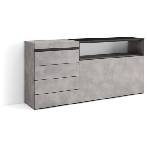 Skraut Home - Commode, Buffet, Armoire, Meuble de Rangement, 157x75x35 cm, Chambre à coucher, pièce, Armoire à Tiroirs, Style moderne, Gris Ciment
