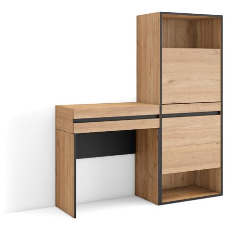 Skraut Home - Consola entrada, mueble con cajón, 130x145x35 cm, Recibidor, Zapatero, Estilo Moderno, Roble
