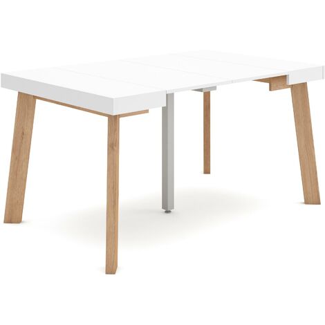 Skraut Home - Consolle allungabile, Tavolo consolle allungabile , 140, Per 6 persone, Gambe in legno, Stile moderno, Bianco