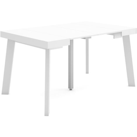 Skraut Home - Consolle allungabile, Tavolo consolle allungabile , 140, Per 6 persone, Gambe in legno, Stile moderno, Bianco