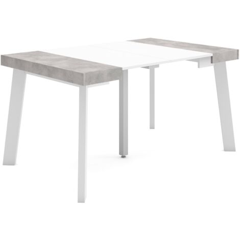 Skraut Home - Consolle allungabile, Tavolo consolle allungabile , 140, Per 6 persone, Gambe in legno, Stile moderno, Bianco e Grigio Cemento