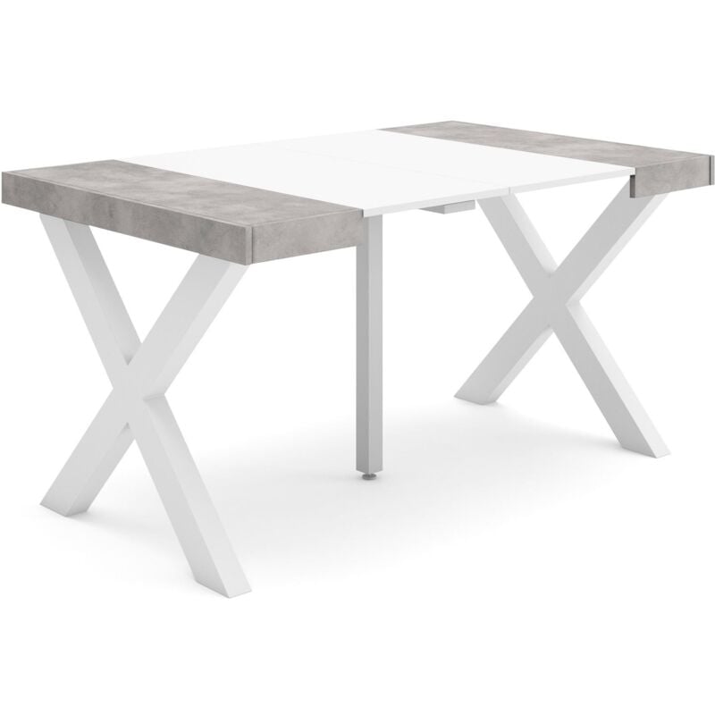 Consolle allungabile, Tavolo consolle allungabile , 140, Per 6 persone, Gambe in legno, Stile moderno, Bianco e Grigio Cemento - Skraut Home