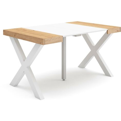 Skraut Home - Consolle allungabile, Tavolo consolle allungabile , 140, Per 6 persone, Gambe in legno, Stile moderno, Rovere e bianco