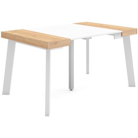 Skraut Home - Consolle allungabile, Tavolo consolle allungabile , 140, Per 6 persone, Gambe in legno, Stile moderno, Rovere e bianco