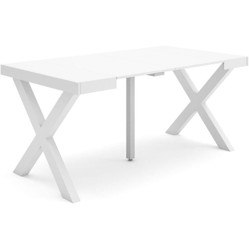 Skraut Home - Consolle allungabile, Tavolo consolle allungabile , 160, Per 8 persone, Gambe in legno, Stile moderno, Bianco