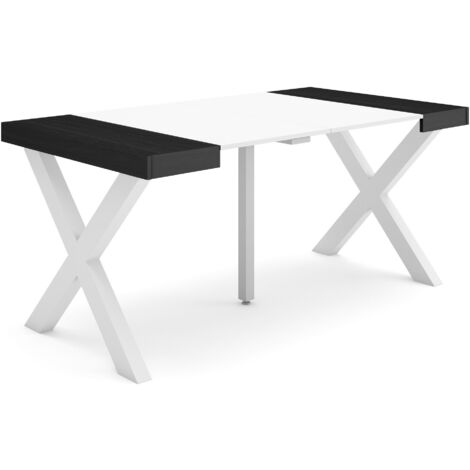 Skraut Home - Consolle allungabile, Tavolo consolle allungabile , 160, Per 8 persone, Gambe in legno, Stile moderno, Bianco e nero