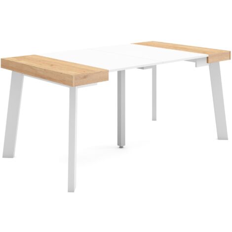 Skraut Home - Consolle allungabile, Tavolo consolle allungabile , 160, Per 8 persone, Gambe in legno, Stile moderno, Rovere e bianco
