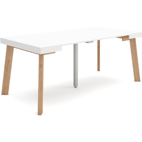 Skraut Home - Consolle allungabile, Tavolo consolle allungabile , 180, Per 8 persone, Gambe in legno, Stile moderno, Bianco