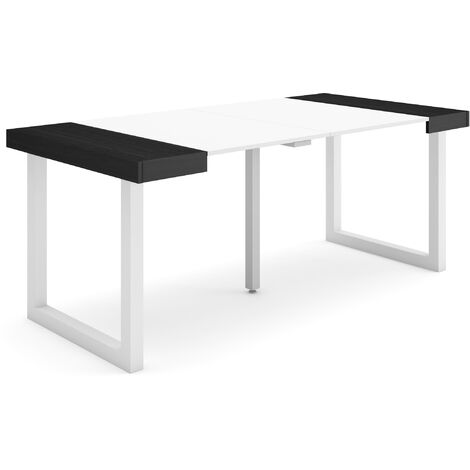Skraut Home - Consolle allungabile, Tavolo consolle allungabile , 180, Per 8 persone, Gambe in legno, Stile moderno, Bianco e nero