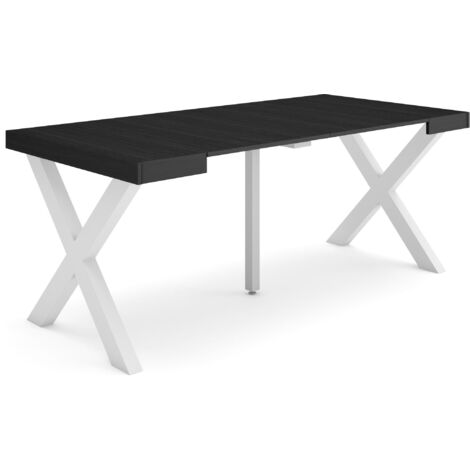 Skraut Home - Consolle allungabile, Tavolo consolle allungabile , 180, Per 8 persone, Gambe in legno, Stile moderno, Nero