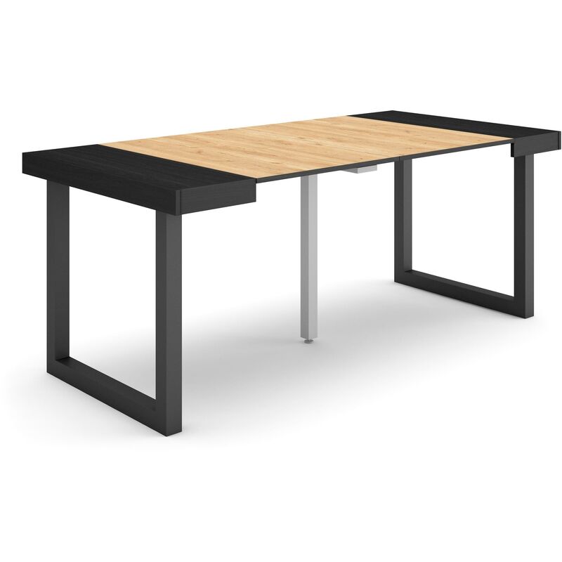 Consolle allungabile, Tavolo consolle allungabile , 180, Per 8 persone, Gambe in legno, Stile moderno, Nero e rovere - Skraut Home