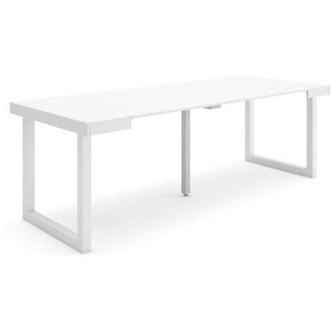 Skraut Home - Consolle allungabile, Tavolo consolle allungabile , 220, Per 10 persone, Gambe in legno, Stile moderno, Bianco