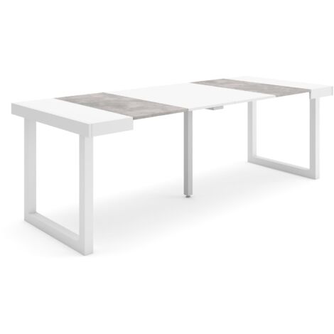 Skraut Home - Consolle allungabile, Tavolo consolle allungabile , 220, Per 10 persone, Gambe in legno, Stile moderno, Bianco e Grigio Cemento