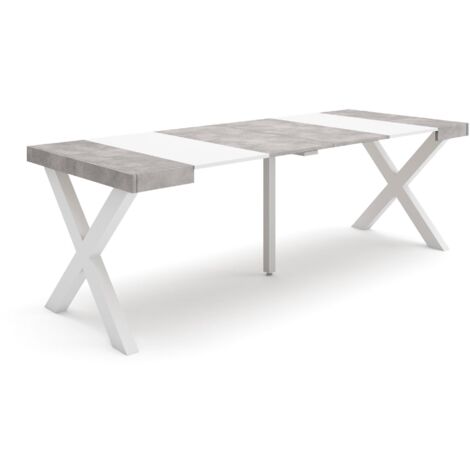 Skraut Home - Consolle allungabile, Tavolo consolle allungabile , 220, Per 10 persone, Gambe in legno, Stile moderno, Bianco e Grigio Cemento