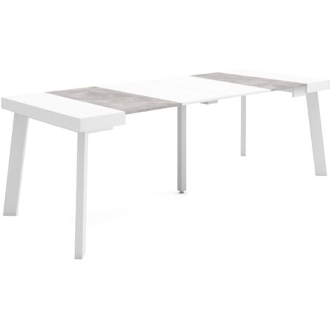 Skraut Home - Consolle allungabile, Tavolo consolle allungabile , 220, Per 10 persone, Gambe in legno, Stile moderno, Bianco e Grigio Cemento