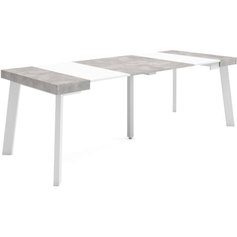 Skraut Home - Consolle allungabile, Tavolo consolle allungabile , 220, Per 10 persone, Gambe in legno, Stile moderno, Bianco e Grigio Cemento