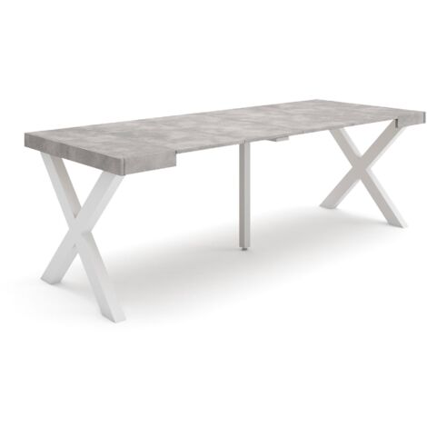 Skraut Home - Consolle allungabile, Tavolo consolle allungabile , 220, Per 10 persone, Gambe in legno, Stile moderno, Grigio Cemento
