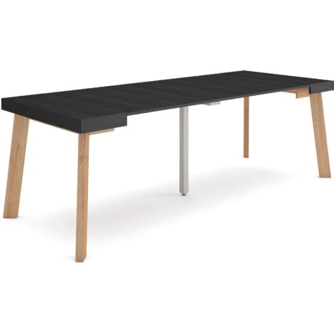 Skraut Home - Consolle allungabile, Tavolo consolle allungabile , 220, Per 10 persone, Gambe in legno, Stile moderno, Nero