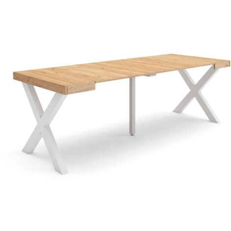 Skraut Home - Consolle allungabile, Tavolo consolle allungabile , 220, Per 10 persone, Gambe in legno, Stile moderno, Rovere