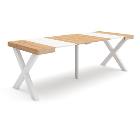 Skraut Home - Consolle allungabile, Tavolo consolle allungabile , 220, Per 10 persone, Gambe in legno, Stile moderno, Rovere e bianco