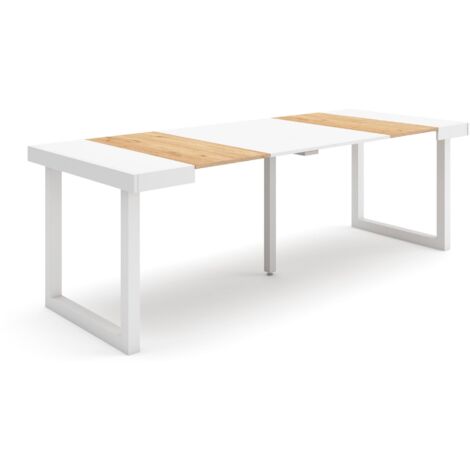 Skraut Home - Consolle allungabile, Tavolo consolle allungabile , 220, Per 10 persone, Gambe in legno, Stile moderno, Rovere e bianco