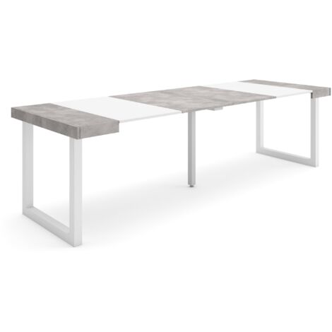 Skraut Home - Consolle allungabile, Tavolo consolle allungabile , 260, Per 12 persone, Gambe in legno, Stile moderno, Bianco e Grigio Cemento
