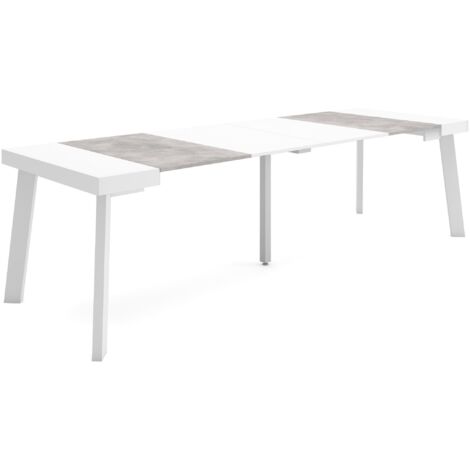 Skraut Home - Consolle allungabile, Tavolo consolle allungabile , 260, Per 12 persone, Gambe in legno, Stile moderno, Bianco e Grigio Cemento