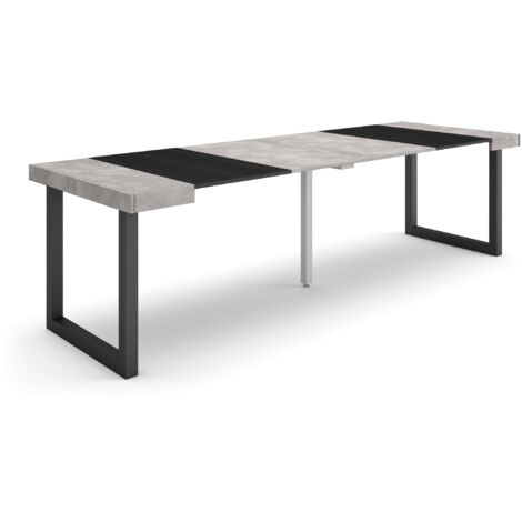 Skraut Home - Consolle allungabile, Tavolo consolle allungabile , 260, Per 12 persone, Gambe in legno, Stile moderno, Grigio Cemento