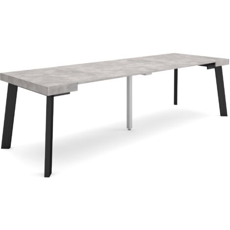 Skraut Home - Consolle allungabile, Tavolo consolle allungabile , 260, Per 12 persone, Gambe in legno, Stile moderno, Grigio Cemento