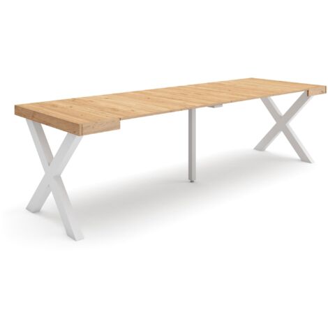 Skraut Home - Consolle allungabile, Tavolo consolle allungabile , 260, Per 12 persone, Gambe in legno, Stile moderno, Rovere