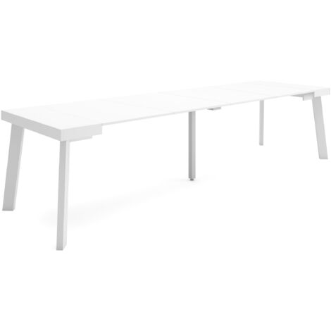 Skraut Home - Consolle allungabile, Tavolo consolle allungabile , 300, Per 14 persone, Gambe in legno, Stile moderno, Bianco