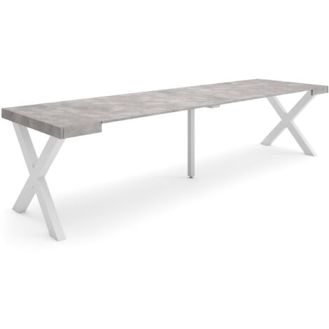 Skraut Home - Consolle allungabile, Tavolo consolle allungabile , 300, Per 14 persone, Gambe in legno, Stile moderno, Grigio Cemento