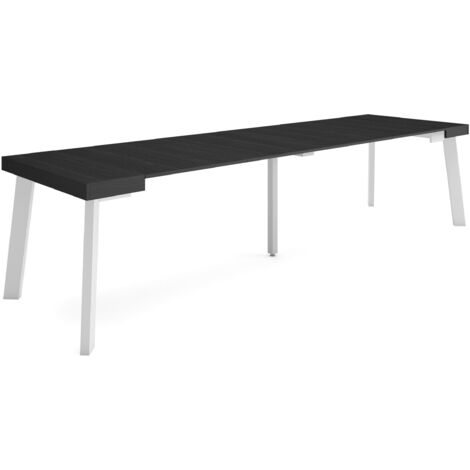 Skraut Home - Consolle allungabile, Tavolo consolle allungabile , 300, Per 14 persone, Gambe in legno, Stile moderno, Nero
