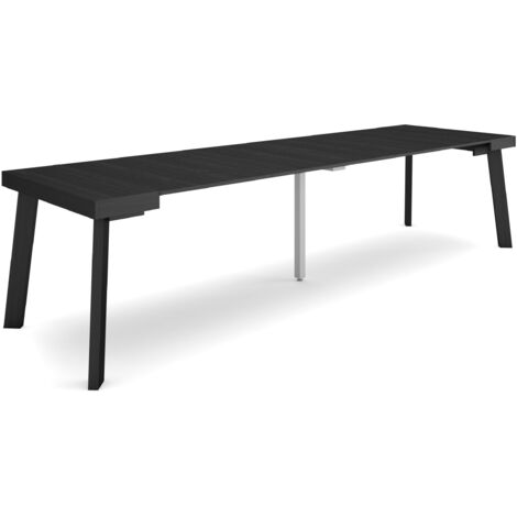 Skraut Home - Consolle allungabile, Tavolo consolle allungabile , 300, Per 14 persone, Gambe in legno, Stile moderno, Nero