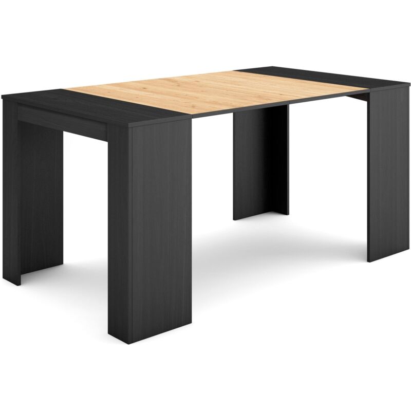 Consolle allungabile, Tavolo consolle allungabile , 160, Per 8 persone, Tavolo da pranzo, Stile moderno, Nero e rovere - Skraut Home