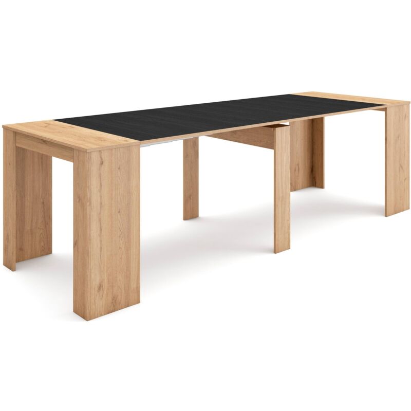 Consolle allungabile, Tavolo consolle allungabile , 260, Per 12 persone, Tavolo da pranzo, Stile moderno, Rovere e nero - Skraut Home