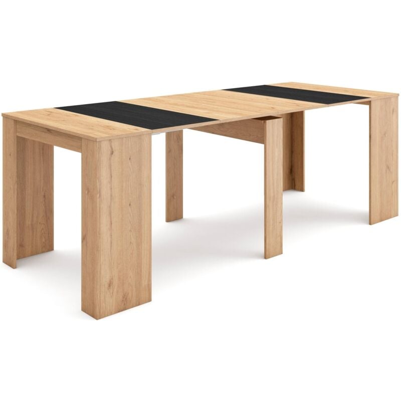 Consolle allungabile, Tavolo consolle allungabile , 220, Per 10 persone, Tavolo da pranzo, Stile moderno, Rovere e nero - Skraut Home