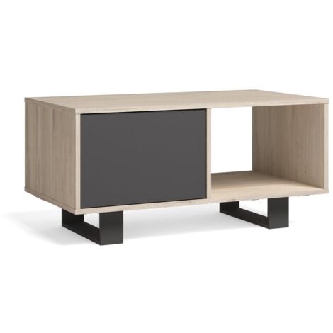 Skraut Home - Couchtisch mit Türen, Esszimmer, Modell WIND, Farbe Gestell Eiche, Farbe Türen Anthrazitgrau, Maße 92x50x45cm Höhe.