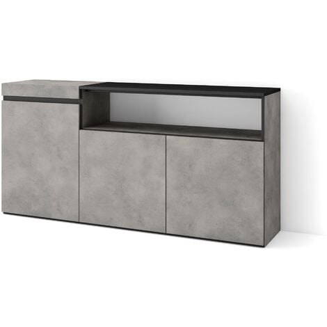 Skraut Home - Credenza, Mobile, Cucina, Madia, mobile ingresso, 150x75x35cm, 3 Porte, grande stoccaggio, Stile moderno, Grigio Cemento