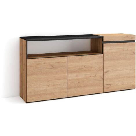 Skraut Home  Credenza, Mobile, Cucina  Madia, mobile ingresso  150x75x35cm  3 Porte  grande stoccaggio  Stile moderno  Rovere e nero