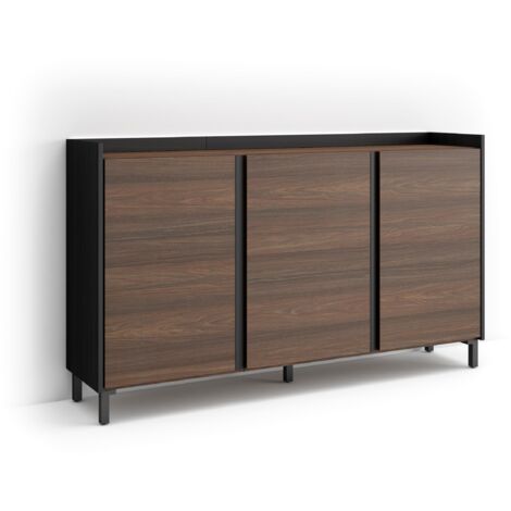 Skraut Home - Credenza, Mobile, Cucina, Madia, mobile ingresso, 156x35x91cm, 3 Porte, Design industriale, LED, Stile moderno, Rovere scuro e Nero