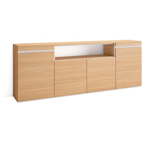 Skraut Home - Credenza, Mobile, Cucina, Madia, mobile ingresso, 200x35x75cm, 4 Porte, grande stoccaggio, Stile moderno, Rovere soft e bianco