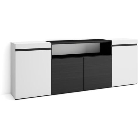 Skraut Home - Credenza, Mobile, Cucina, Madia, mobile ingresso, 200x75x35cm, 4 Porte, grande stoccaggio, Stile moderno, Bianco e nero
