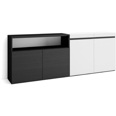 Skraut Home - Credenza, Mobile, Cucina, Madia, mobile ingresso, 200x75x35cm, 4 Porte, grande stoccaggio, Stile moderno, Bianco e nero