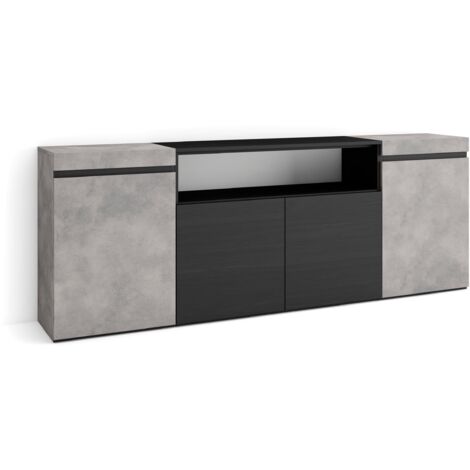 Skraut Home  Credenza, Mobile, Cucina  Madia, mobile ingresso  200x75x35cm  4 Porte  grande stoccaggio  Stile moderno  Cemento